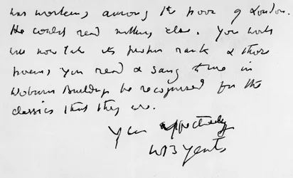 Auszug aus einem Brief von W. B. Yeats (1865-1939)